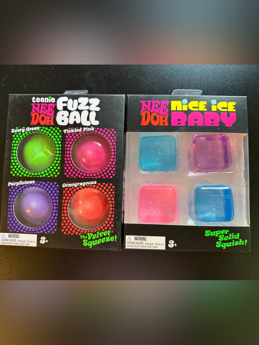 2 New NeeDoh 4pks teenie Fuzz Ball & Nice Ice Squishy Fidget Toy Orange Pink Lot
